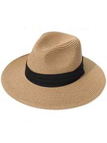 Nouveau chapeau de paille de Panama à large bord pliable, chapeau de soleil en polyester décontracté, respirant avec protection contre le vent et les UV, convient pour le printemps et l'été
