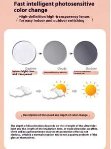 1pc Premium Color-Changing Black Frame Glasses , Transition From Black To Grey To Brown, Stylish Fashion Glasses Suitable For Sun Protection, Office, Computer Use, No-Makeup Face Wear For Summer Beach Vacation,Outdoor,Travel