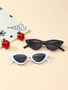 2pcs Kids Cute Personalized Cat Eye Fashion Glasses - Black and White - View 2