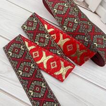 3.3cm Width Vintage Embroidered Lace Trim Ribbon Geometric Retro Pattern For DIY Clothing Bags Curtain
