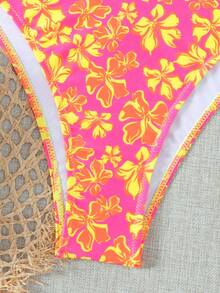 New Printed Lace Up Bikini Split Swimsuit For Beach Vacation