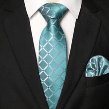 1pc/2pcs/3pcs/4pcs/5pcs Men's Water Duck Blue Plaid Silk Necktie, Patterned Satin Silk Tie, Pocket Square, Cufflinks, Silver Tie Clip And Hexagram, Airplane, Music Note, Lightning Brooch Combo Sets, Great Gift For Men, Suitable For Wedding, Business, Formal, Date, Banquet, Wedding Photo, Graduation Season And More Occasions - Teal Blue - View 13