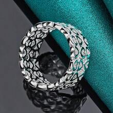 Anillo de plata de ley 925 chapado en plata con corazón hueco, talla 7-10#, para mujer, encanto de boda, compromiso, joyería de moda - Plateado - Ver 2
