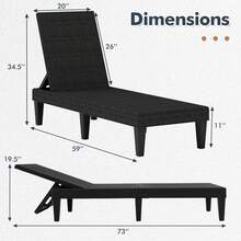 Lifezeal 1/2 PCS Outdoor Chaise Lounger Chair 3-Position Reclining Chair With Waterproof Rattan Brown/Black - 黑色-2件 - 查看 7
