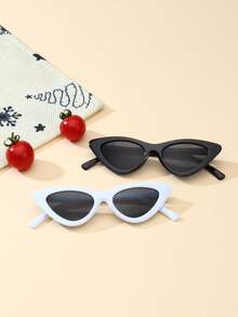 2pcs Kids Cute Personalized Cat Eye Fashion Glasses - Black and White - View 5