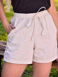 Short de lino barra dobrada - Beis - Ver 3