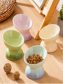 1pc Ombre Color Ceramic Cat/Dog Bowl With Raised Stand, Anti-Tilt Neck Protection Tilted Design Pet Bowl