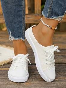 Nuevas zapatillas deportivas de lona blanca talla grande, versátiles zapatos deportivos para estudiantes, zapatos planos de moda para patineta, zapatos blancos casuales con cordones, zapatos deportivos (los zapatos son talla grande pequeños de lo normal, se sugiere pedir una talla talla grande) - Blanco - Ver 8