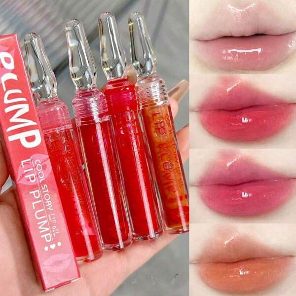coolstory [Crie Lábios Brilhantes e Cheios] Óleo Labial Colorido, Hidratante e Nutritivo, Efeito de Brilho Transparente, Cria Lábios Brilhantes e Cheios, Óleo Labial Líquido Hidratante e Plumificante, Adequado para Todos os Tipos de Pele, Tom Vermelho, Efeito de Maquiagem Natural, Para Uso Adulto