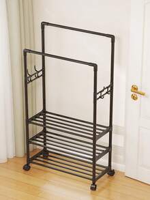 1 件装多功能铁艺置物架，带双排挂钩、鞋架和储物架，可移动且易于组装，适用于客厅、玄关、卧室、书房、办公室，情人节礼物之选。