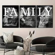 3pcs Frameless Canvas Posters, Black And White Lion Couple Portrait Painting, Canvas Wall Art, Artwork Wall Decor, Gifts For Bedroom, Office, Living Room, Cafe, Bar, Wall Decor, Home And Dorm Decoration Birthday Graduation