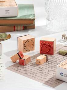 1 Set de exquisitos sellos de madera, con diseños de día, mes y patrón de clima tallados, sellos de madera personalizados para decorar cuadernos y agendas, usados para decorar calendarios, libretas y útiles escolares, un regalo especial adecuado para dar a un amigo o para volver a la escuela - Color de la madera - Ver 9
