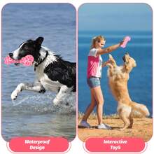Limpiador de dentición resistente a mordeduras y desgarros de TPR, juguete de agua de uso dual para interiores y exteriores, juguete de entrenamiento para perros para la playa, el sol, los viajes, enfriamiento con juguete interactivo con chillido, limpiador de dientes de alivio para perros medianos y grandes