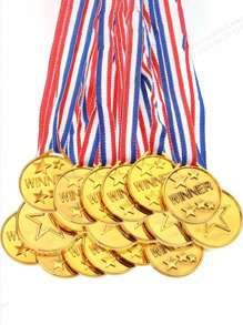 15 piezas Etiquetas de medalla de plástico enchapadas en oro, premios de competición deportiva, premio de fiesta, pequeñas etiquetas de regalo