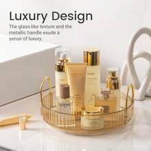 Rotating Makeup Organizer For Vanity, 3 Tier Perfume Skincare Organizers And Storage For Bathroom Countertop, Clear Spinning Counter Cosmetic Holder For Dresser (White) - Amber Gold - View 5