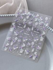 3D 全息纸鹤美甲贴纸 - 自粘式、可重复使用、闪闪发光的彩虹色设计，适用于 DIY 美甲、日记本和笔记本、DIY 美甲浮雕贴纸塑料饰面、美甲 - 淡紫色 - 查看 9