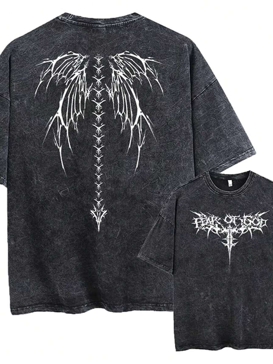 Oversized Printed T-Shirt Men's Gym Retro T-Shirt Cotton Sports Pickling Loose T-Shirt Street Fashion Top