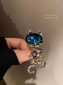 1pc Luxury Cat Design Brooch, High-End Animal Lapel Pin For Clothes, Anti-Slip Elegant Chest Flower - Multicolor - View 1