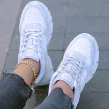 Zapatillas deportivas de mujer con cordones y brillo, zapatos casuales ligeros, zapatos para correr antideslizantes