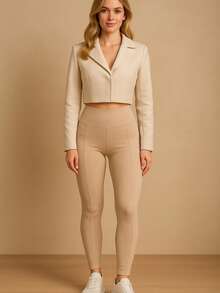 Flannel Riding Pants High Waist Shaping For Winter Resistant And Non-Transparent Plush Blackout Elegant Warm Fitness Gym Thick Resistant Lifts Butt Female Causal Elegant Cold Suplex Thermal Fitness Gym - 米色 - 查看 1