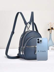 New Fashionable Women Dual-Shoulder Backpack/Crossbody/Handbag, Soft Leather, Multipurpose Mini Backpack - Blue - View 4