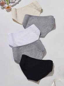 5 件装女士棉花糖色低腰纯色内裤，纯棉三角裤，适合少女和学生