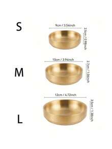 不锈钢金色蘸酱盘，双层不锈钢圆形酱汁盘，适用于汉堡、炸鸡、厨房餐具和餐饮配件、学校用品 - 金色 - 查看 2