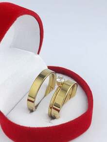 Wedding Ring And Box Kit Straight Thin 4mm Luxury Minimalist Discreet Gold Plated - Vàng - Xem 2
