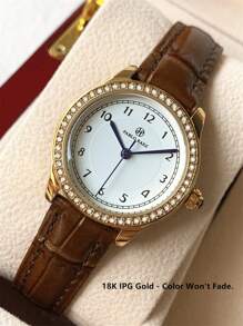 Pablo Raez 1 pieza Nuevo diseño de moda, Reloj de mujer encantador, acero inoxidable IPG de 18K oro joyas, estilo vintage y de lujo, correa microfiber negro suave, accesorio de verano, resistente al agua, reloj de cuarzo con ajuste de hora azul, elegante y versátil, buen regalo para maestras, amigas o familiares, adecuado para la vida diaria, trabajo, fiesta, decoración, graduación, regalos de boda
