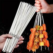 50pcs Stainless Steel Skewers Set With Storage Tube - Reusable 304 SST Non-Slip Barbecue Kebab Metal Sticks For Grilling, Outdoor Camping, Picnic, Halloween, Christmas, Wedding, Birthday Party - Silver - View 10