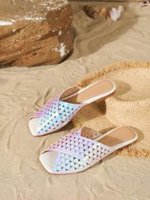 Women's Summer Fashion New Hollow Cross Straps Casual Comfy Square Toe Flat Slide Sandals