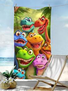 1pc Forest Animal & Dinosaur Pattern Beach Towel, Ultra-Soft Microfiber Quick Dry Absorbent Towel Suitable For Swimming, Vacation, Travel, Outdoor Camping Summer Travel, Vacation Holiday Bathroom Decor Beach Essentials