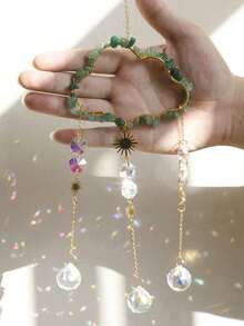 1 件天然石云形金属链水晶车挂浪漫家居墙壁捕光器装饰