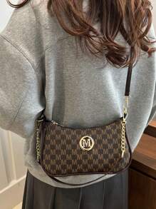 2025, New Fashion Classic Pu Waterproof Fabric M Letter Print Design Metal Chain Decoration Shoulder Crossbody Bag. Suitable For Shopping, Purse, Students, Young Women, Office Women. Perfect For Office, College, Work, Business, Commuting, Outdoor Activities, Travelling And Picnics.