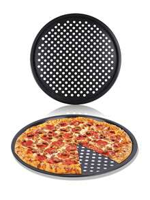 1 件加厚穿孔碳钢不粘圆形披萨烤盘，披萨和大扁面包专用烤盘，烘焙工具