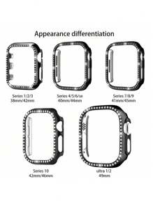 Women's Watch Case Fashion Sparkling Diamond Drop-Proof And Scratch-Resistant PC And Tempered Glass Screen Film All-In-One Case Compatible With Apple Watch 38/40/41/42/44/45/46/49MM Easy-To-Wear Case Compatible With Apple Watch Series Ultra/10/9/8/7/6/5/4/3/SE Protection Case