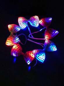 4 件/2 件/1 件亮片发光蝴蝶结装饰，LED 发光男士蝴蝶结适合夜间狂欢派对酒吧歌舞表演氛围舞蹈装扮，适用于婚礼、圣诞节、狂欢节、街头霓虹灯派对 COS 派对装饰、发光舞会派对活动物品、黑暗派对发饰用品荧光棒狂欢配饰。圣诞发光蝴蝶结作为送给男朋友和丈夫的礼物（多种灯光模式） - 彩色 - 查看 3