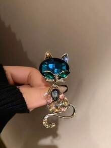 1pc Luxury Cat Design Brooch, High-End Animal Lapel Pin For Clothes, Anti-Slip Elegant Chest Flower - Multicolor - View 10