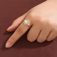 Fashionable Flower Shaped Synthetic Zirconia Ring, For Women - Multicolor - View 11