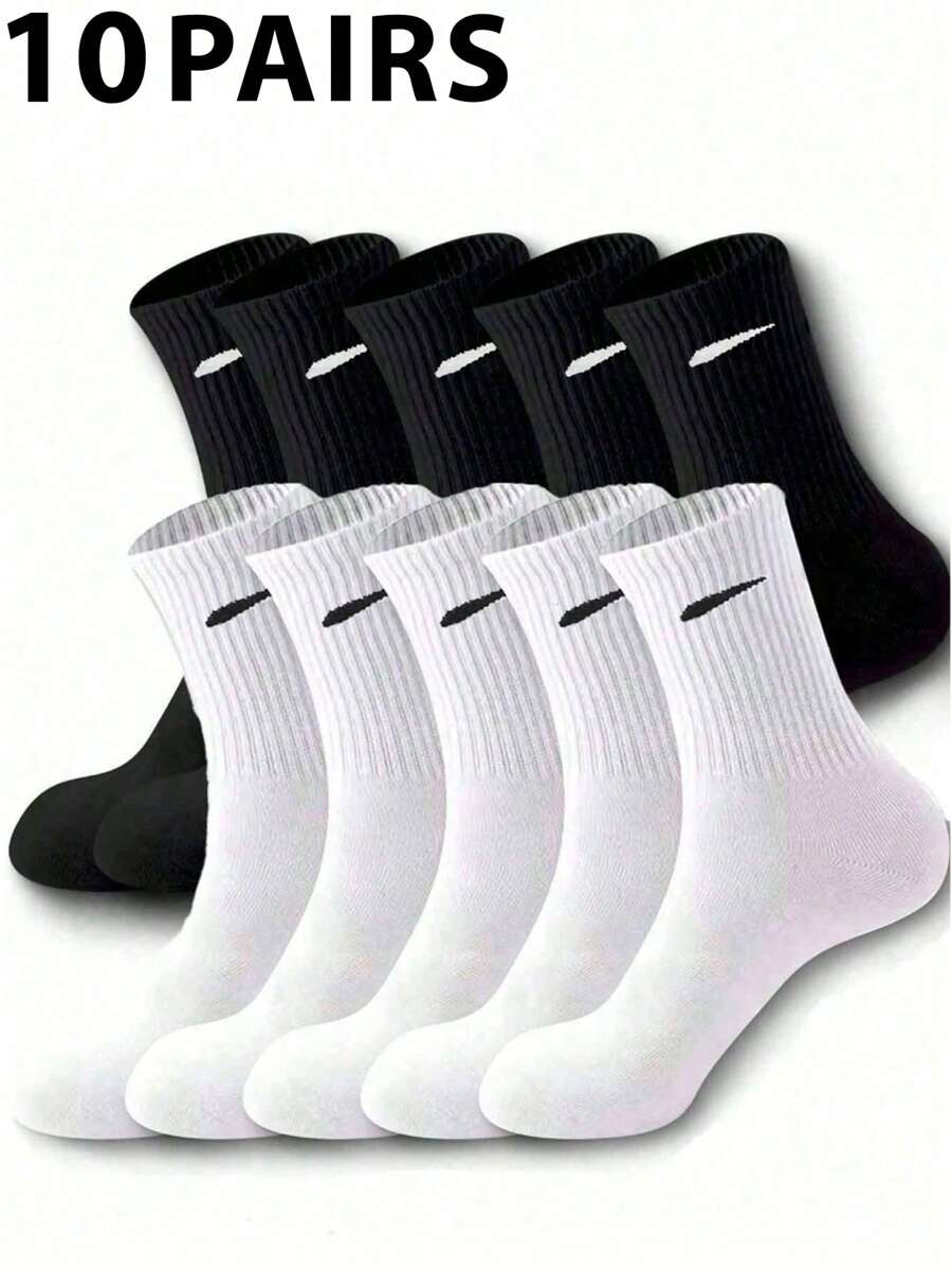 10 pares de calcetines casuales a rayas blancas y negras de estilo callejero unisex, simples y de moda, calcetines transpirables y que absorben la humedad hasta el tobillo para parejas, otoño