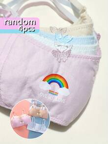 VKELUV 4 件随机颜色女童内衣，舒适可调节肩带和后钩胸罩，可爱甜美彩虹印花针织面料无钢圈胸罩 - 彩色 - 查看 2