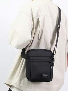 A Fashionable And Casual Men's Black Nylon Material Small Square Bag, Portable Shoulder Crossbody Bag, Mobile Phone Bag, Coin Purse, Metal Zipper, Brand Logo, Adjustable Shoulder Strap, Fine Stitching, Multi Pocket Storage, Simple And Casual, Lightweight And Versatile, Scratch Resistant And Wear-Resistant, Suitable For Business Occasions, Daily Travel, Commuting, Travel, Sports, Boyfriend Gifts - Multicolor - View 5