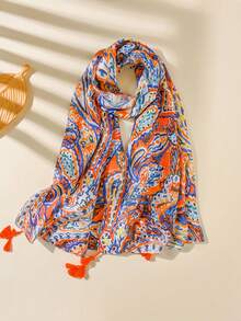 4pcs Women Scarf-Shawl-Hat-Bag Set, Elegant Floral Printed Beach Wrap Scarf+Versatile Scarf+Woven Sun Hat+Fashionable Canvas Tote Bag, Multi-Wear For Vacation Beach, Spring/Summer Travel Accessory Set - Multicolor - View 13