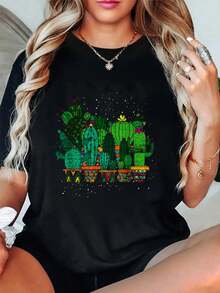 Cactus Gardening-Shirt Summer Outfits Women Shirts Women Graphic Tees Women - Black - View 1