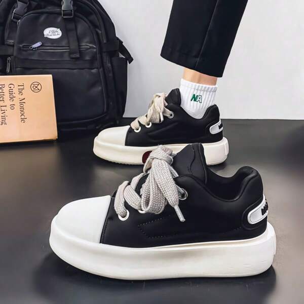 New Black Lace-Up Flat Women's Party Shoes, Daily Casual Fashion Sneakers, Comfortable Unisex Outdoor Couple Shoes