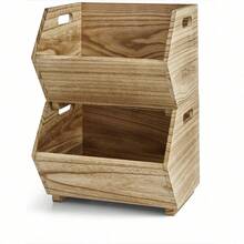 Adult Natural Wood Stacking Storage Bin Set 2-Piece - openfront2-pieceset - View 5