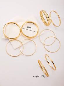 10pcs/Set European & American Vintage Minimalist Bangle Bracelets, Stacking Bangles Assorted Cuff Bracelets Set, Fashion Layered Bracelet Suit For Daily Wear - Gold - View 5