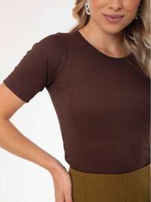 Women's Short Sleeve O-Neck Rib Knit Ribbed Blouse Basic Casual Comfortable Casual Sexy Cute Elegant Party Knit Fabric - 鏽棕色 - 查看 4