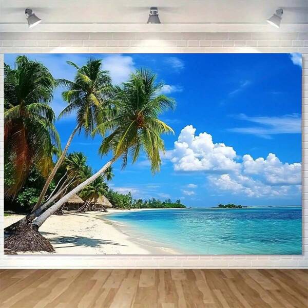 1 peça, tela com paisagem de praia tropical, tapeçaria de parede em malha de poliéster, mural estético para ambientes internos, adequado para sala de estar, sem necessidade de energia