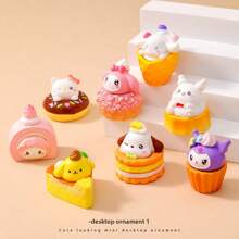 Sanrio 8 Stücke Set mit Mini-Desserts in zufälliger Farbe, DIY-Zubehör, Puppen-Blindbox im Sanrio-Stil, Schreibtischdekor aus Kunstharz, geeignet für Büro, Studentenschreibtisch, Zuhause – Geschenk zum Schulanfang